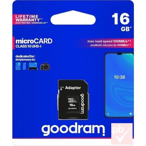 Goodram 16GB micro SD memóriakártya SD adapterrel