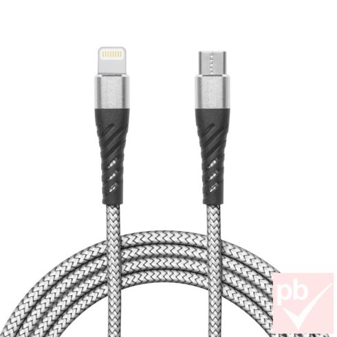 USB 3.0 C-Lightning összekötő kábel, szürke, fonott, 2A, 2.0m (Delight 55434-1)