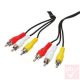 RCA összekötő kábel, 3x, audió-videó, 3.0m