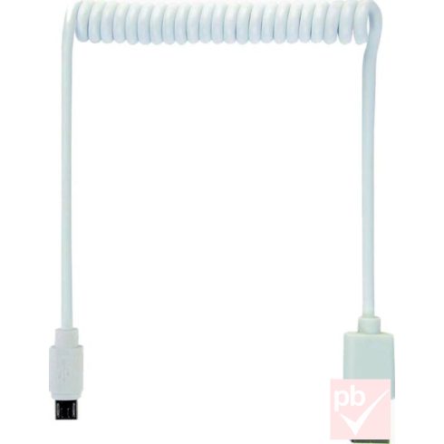 USB 2.0 A-micro B összekötő kábel 1.8m fehér, spirál