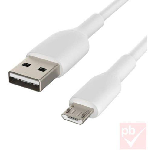 USB 2.0 A-micro B összekötő kábel 1.8m fehér, spirál