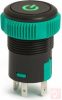 Nyomógomb, kerek, 1 körös, 3 láb, zöld világítással, "POWER" 12V 20A