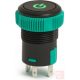Nyomógomb, kerek, 1 körös, 3 láb, zöld világítással, "POWER" 12V 20A