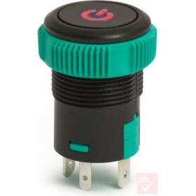   Nyomógomb, kerek, 1 körös, 3 láb, piros világítással, "POWER" 12V 20A