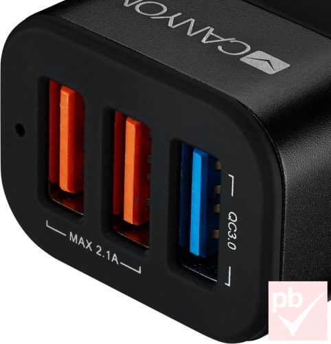 Canyon C-07 autós QC3.0 USB töltő 3x aljzattal, fekete (12/24V DC 2.1A)