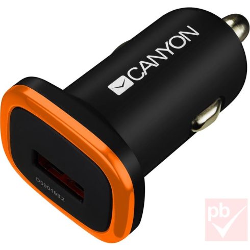 Canyon C-01 autós USB töltőfej 1db aljzattal, fekete+réz (1A)