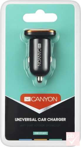Canyon C-01 autós USB töltőfej 1db aljzattal, fekete+réz (1A)