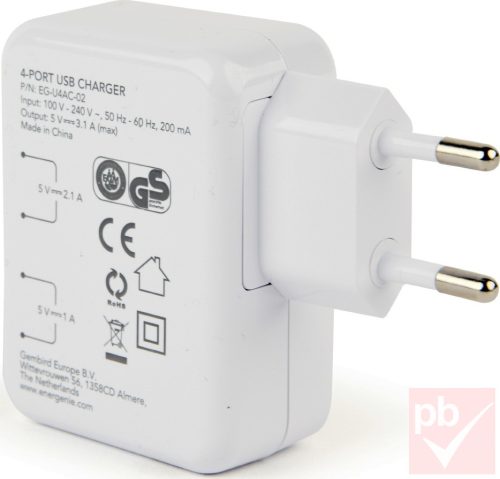 Energenie hálózati USB töltő 4db aljzattal (3.1A)