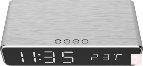 Gembird digitális LED ébresztőóra vezeték nélküli telefon töltővel, hőmérséklet kijelzéssel (ezüst)