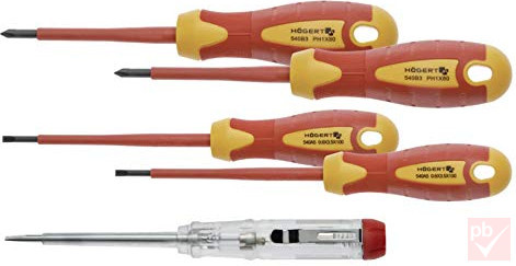 Högert HT1S994 4db-os szigetelt csavarhúzó + 1db fázisceruza szerszámkészlet