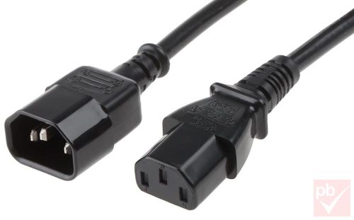 Hálózati tápkábel hosszabbító, IEC C14 apa - IEC C13 anya 3.0m