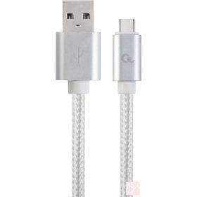   USB 2.0 A-C összekötő kábel, 1.8m, fehér, fonott bevonat, fém csatlakozók