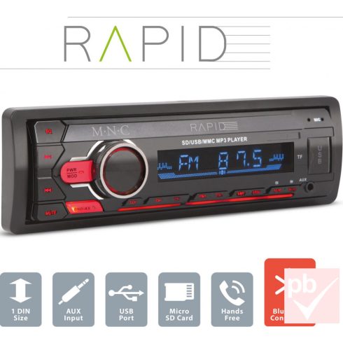 MNC Rapid autó HiFi fejegység (4x50W, USB, Bluetooth, SD, AUX, 1 DIN)