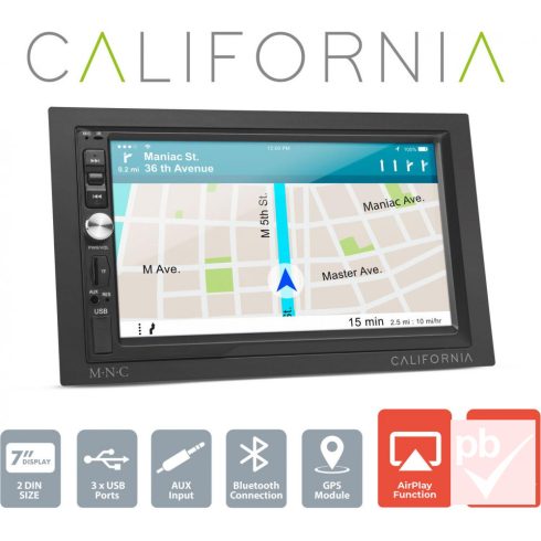 MNC California érintőképernyős autó fejegység (2 DIN, Android 8.1, 4x50W)