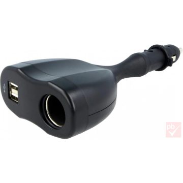   SCI autós USB töltőfej 2db aljzattal + szivargyújtó aljzattal, fekete (2A+8A)