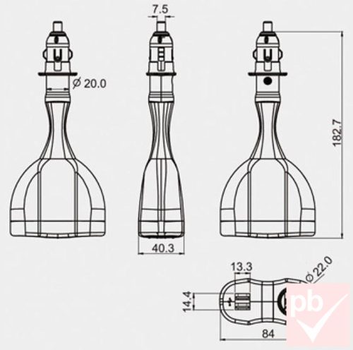 SCI autós USB töltőfej 2db aljzattal + szivargyújtó aljzattal, fekete (2A+8A)