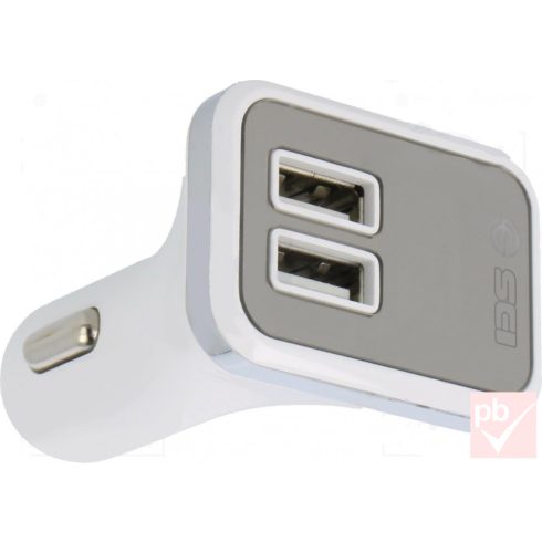SCI autós USB töltőfej 2db aljzattal, fehér (2.1A)