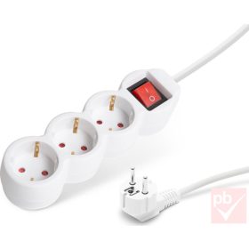   Hálózati elosztós hosszabbító, fehér, 3 aljzat, kapcsolós 3.0m (1.5mm²)