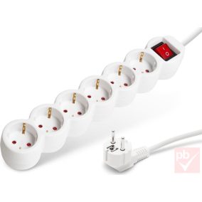   Hálózati elosztós hosszabbító, fehér, 6 aljzat, kapcsolós 5.0m (1.5mm²)