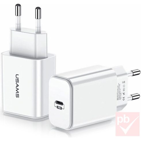 Usams US-CC118 20W hálózati USB töltő 1db Type-C aljzattal (fehér)