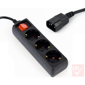   Hálózati elosztó szünetmenteshez, IEC C14 apa - 3x Schuko aljzat, fekete 0.6m