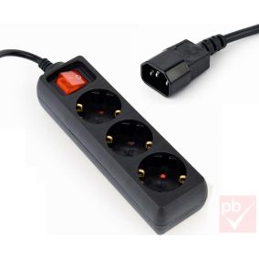   Hálózati elosztó szünetmenteshez, IEC C14 apa - 3x Schuko aljzat, fekete 0.6m