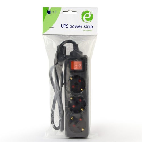 Hálózati elosztó szünetmenteshez, IEC C14 apa - 3x Schuko aljzat, fekete 0.6m