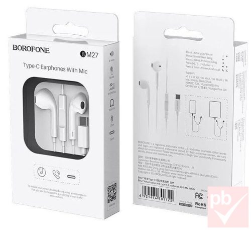 Borofone BM27 USB Type-C fehér vezetékes headset (mikrofonos fülhallgató)