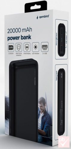 Gembird hordozható akkumulátor (fekete, 20000mAh)