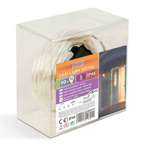 Family Decor kültéri 5m-es elemes színes LED fénykábel (50 LED, 3x AAA)