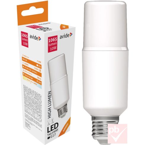 Avide LED fényforrás, E27, 10W, 4000K, 1065lm, stick (T45)