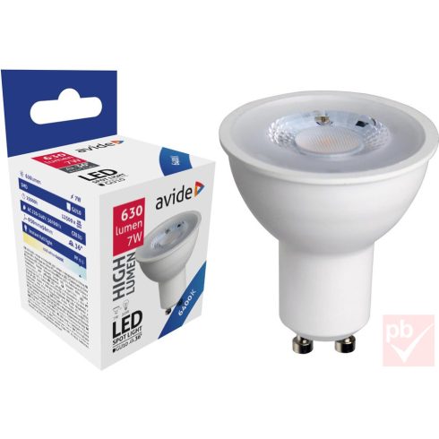 Avide LED fényforrás, GU10, 7W, 6400K, 560lm, spot 36°