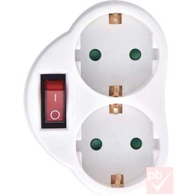   Hálózati elosztó, 2db földelt aljzat, kapcsolóval, gyermekvédelem, fehér