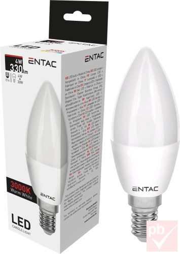 Entac LED fényforrás, E14, 4W, 3000K, 330lm, gyertya