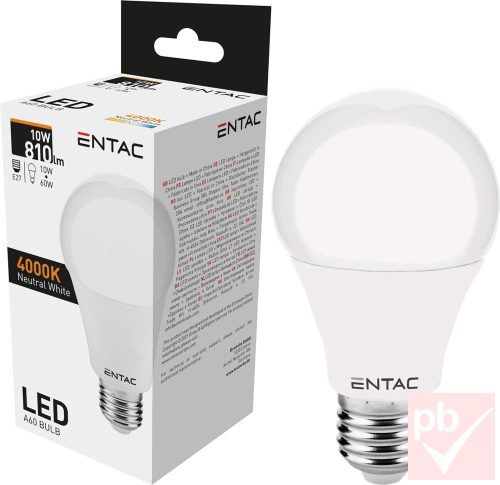 Entac LED fényforrás, E27, 10W, 4000K, 950lm, gömb (G60)