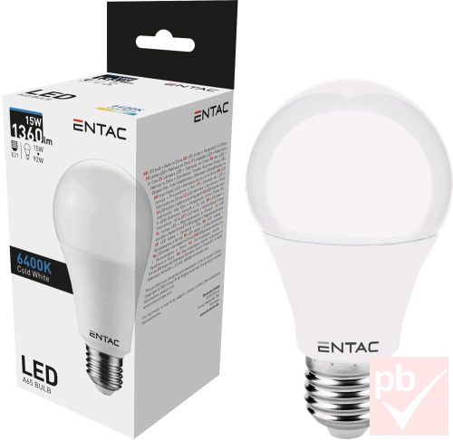 Entac LED fényforrás, E27, 15W, 6400K, 1360lm, gömb (G65)