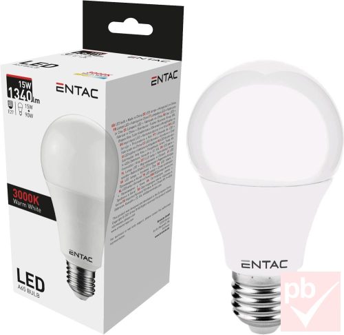 Entac LED fényforrás, E27, 15W, 3000K, 1340lm, gömb (G65)
