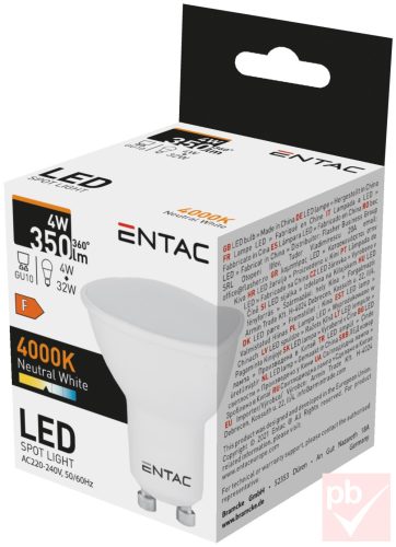 Entac LED fényforrás, GU10, 4W, 4000K, 305lm, spot