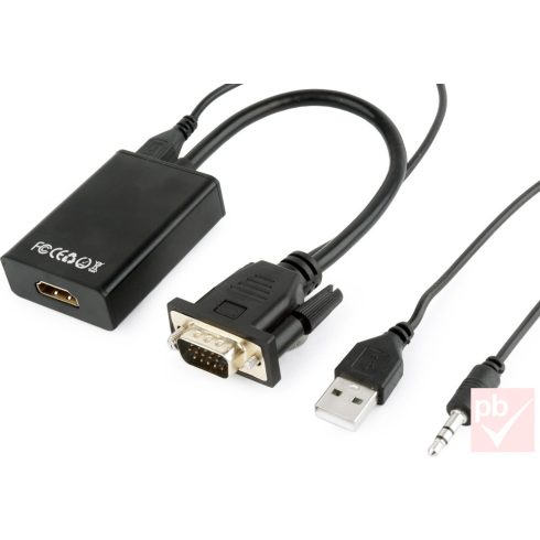 VGA-HDMI átalakító, VGA aljzat - HDMI dugó 0.2m