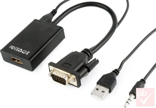 VGA-HDMI átalakító, VGA dugó - HDMI aljzat 0.2m