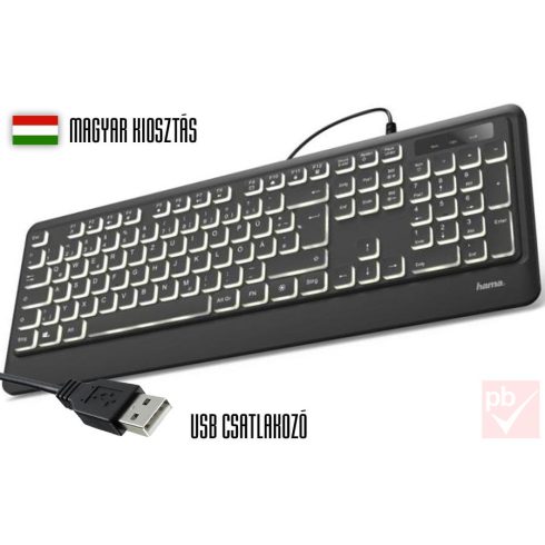 Hama KC-550 USB billentyűzet fehér LED háttérvilágítással (fekete, HUN)