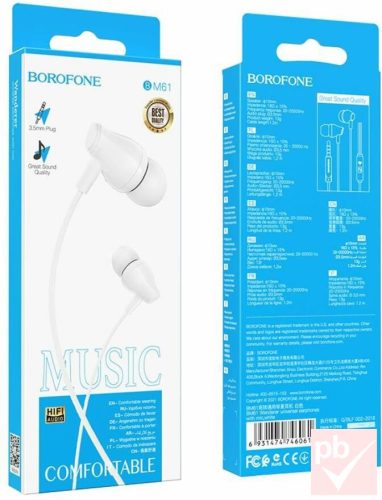 Borofone BM61W fehér sztereó mikrofonos fülhallgató (headset)