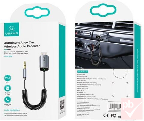 Usams Aluminium Alloy Car Wireless Audio Receiver (autós Bluetooth adapter)