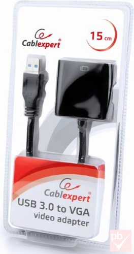 USB-VGA átalakító, USB 3.0 dugó (Type-A) - VGA aljzat (anya) 15cm
