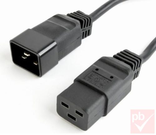 Hálózati tápkábel hosszabbító, IEC C19 dugó - IEC C19 aljzat, 1.5m, fekete