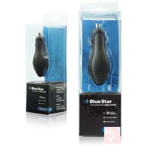 BlueStar autós USB töltő 1db aljzattal (fekete, 2A)