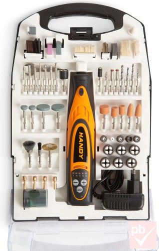 Handy panelfúró, csiszoló és polírozó készlet, 112db-os, akkumulátoros
