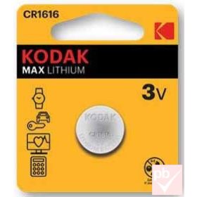   Kodak CR1616 3V gombelem (átmérő: 16mm, vastagság: 1.6mm)