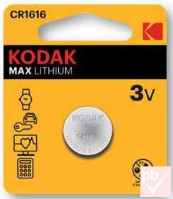 Kodak CR1616 3V gombelem (átmérő: 16mm, vastagság: 1.6mm)