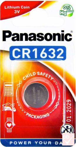 Panasonic CR1632 3V gombelem (átmérő: 16mm, vastagság: 3.2mm)